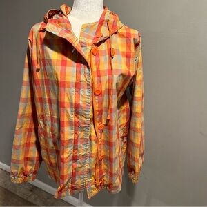 Vintage Sonoma Jacket Orange Plaid Hood Womens Large EUC 100% Cotton